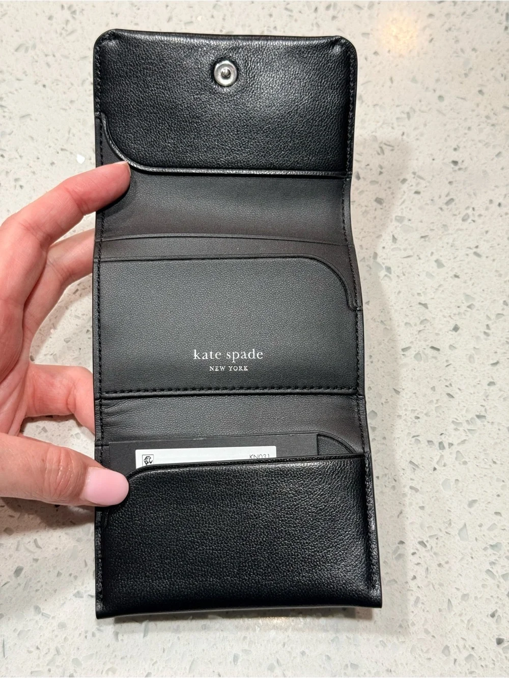 kate spade Retail Black Leather Trifold Card Holder NWT